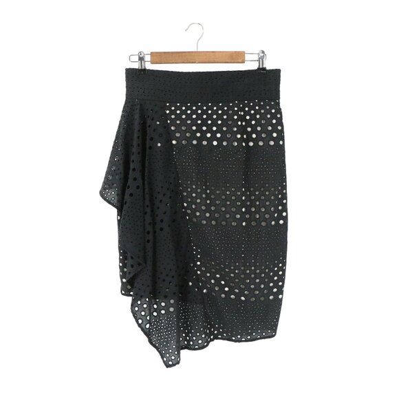 NWT Kimora Lee Simmons Eyelet Black White Asymmetrical Ruffle Hem Skirt 10 - Picture 4 of 9